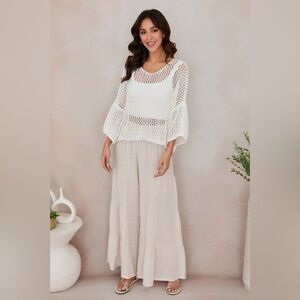 (2-36/255005-SOL-BUT) LINEN TIERED PALAZZO PANT